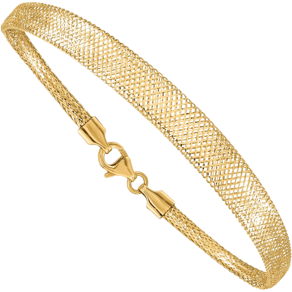 10K Solid Yellow Gold Stretch Mesh Graduated Chain Bracelet
