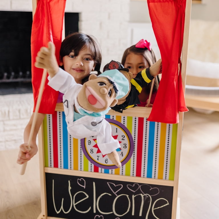 Wooden Puppet Theater with Curtains and Chalkboard photo 5