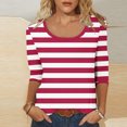thumbnail image 2 of fatyb 3/4 Length Sleeve Tops for Women Striped Crew Neck Casual Tshirts Print Womens Loose Blouses Tee, 2 of 9