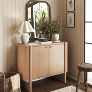 Nathan James Solace Mid Century Modern Cabinet, Storage Cabinet or Accent Cabinet with Doors with Solid Wood Legs and Adjustable Shelf, Raw Oak