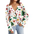 thumbnail image 7 of Women's Fashion Long Sleeve Christmas Print V-Neck Button Loose Cardigan Top, Knit Sweater for Casual Outfits and Comfort,White,S, 7 of 7