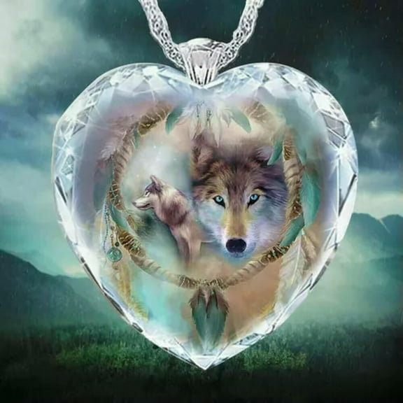 EOEMY 925 Silver Women Animal Wolf Heart Necklace Natural Crystal Jewelry Pendants Us-#2