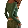thumbnail image 4 of Fortune Femmes Col Carré Manches Longues T-Shirts Basiques Slim Fit Solide Crop Top, 4 of 6