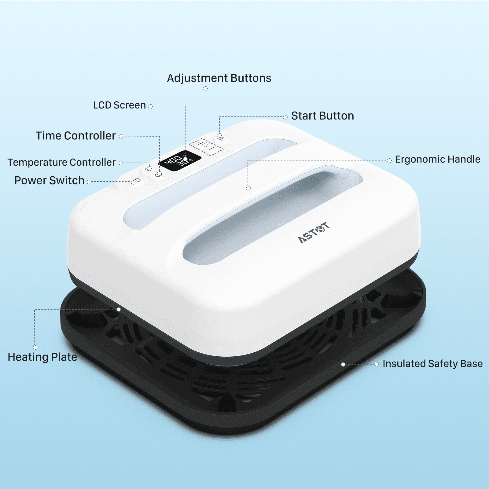 AST&T Heat Press Machine 12"x10" White, Portable Digital Easy Press, Ideal for HTV Vinyl, Sublimation and DIY T-Shirt Projects