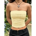 thumbnail image 5 of OYOANGLE Women's Eyelet Tube Top Ruched Strapless Slim Fit Crop Bandeau Tops Yellow XS, 5 of 6