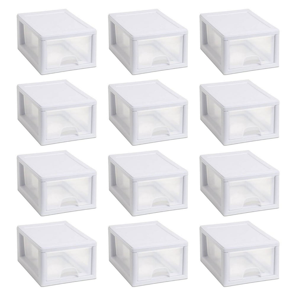 Sterilite Clear Plastic Stackable Small Drawer Storage System (12 Pack