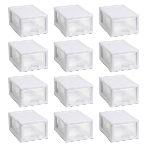 Sterilite Clear Plastic Stackable Small, Stacking Plastic Storage Drawers Small White
