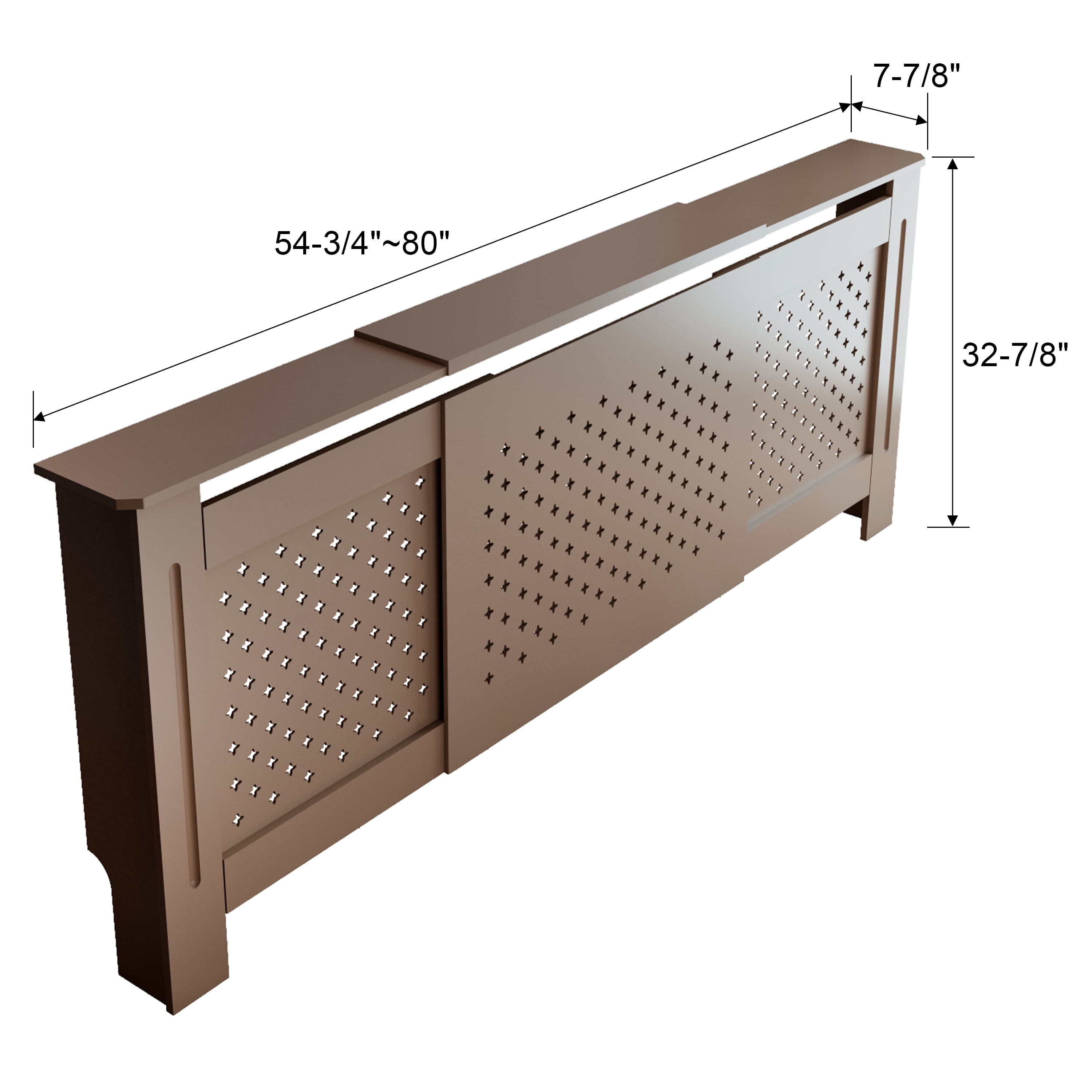 MDF Radiator Cover, Adjustable Width 80 in, Walnut, Heater Cabinet with Display Shelf