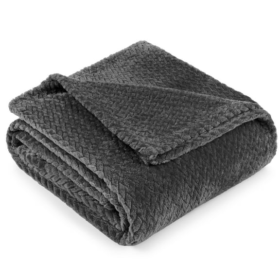 PAVILIA Soft Fleece Dark Grey Throw Blanket for Couch, Lightweight Plush Warm Blankets for Bed, Fuzzy Cozy Flannel Blanket Throw for Sofa, Travel, Jacquard Pattern, Charcoal Gray, Twin, 60x80 inch