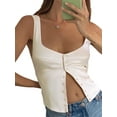 thumbnail image 4 of Douhoow Women Sleeveless Tank Top Solid Color Single Breasted Vest Crop Tops, 4 of 5