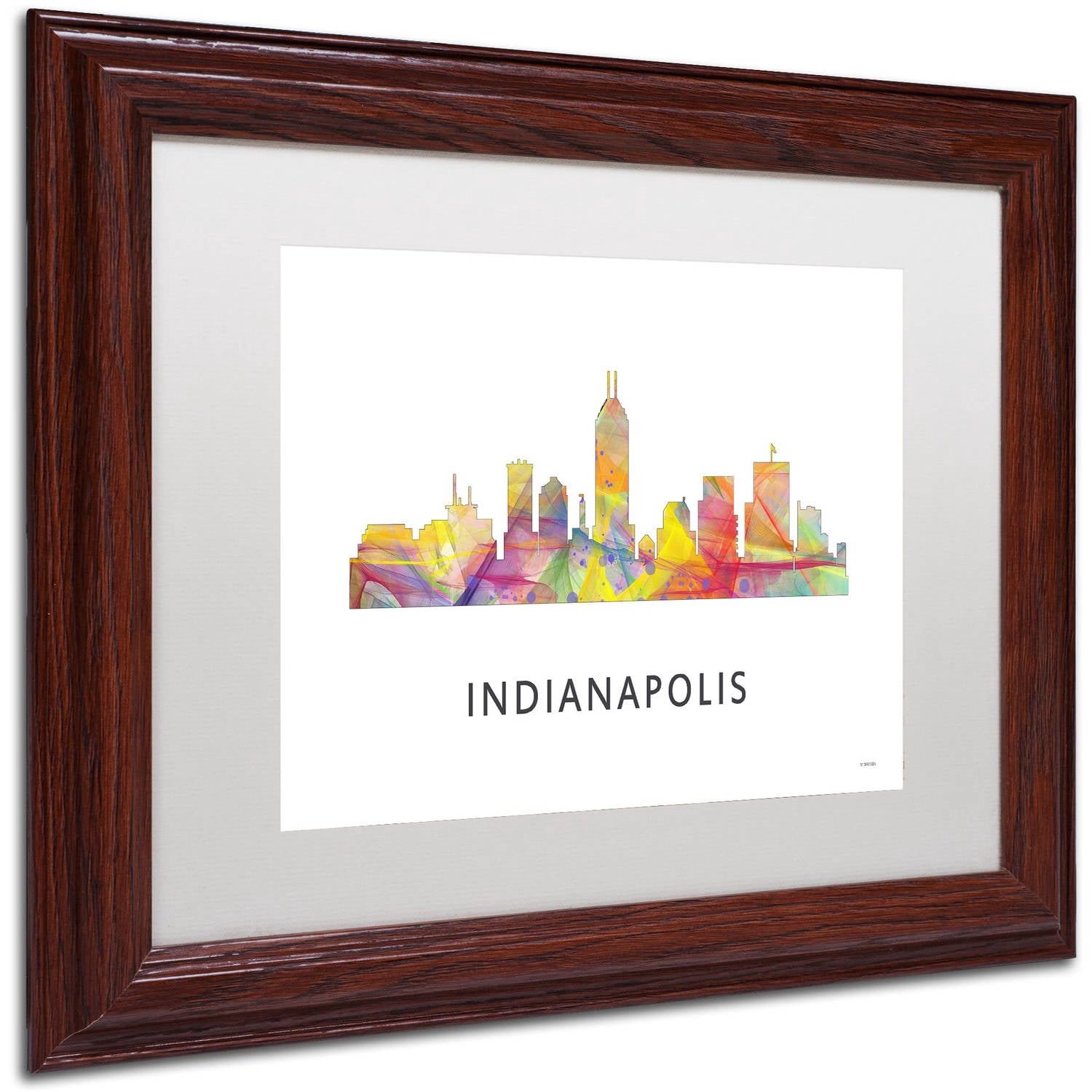 Trademark Fine Art 'Indianapolis Indiana Skyline WB-1' Canvas Art by Marlene Watson, White Matte, Wood Frame