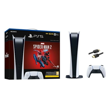 PlayStation 5 Digital Edition Marvel Spider-Man 2 Bundle and Mytrix 8K HDMI Ultra High Speed Cable - White, PS5 825GB Gaming Console