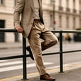 thumbnail image 4 of Men's British Style Velvet Suit Pants, Straight Leg Retro Dress Trousers with Expandable Elastic Waist and Pockets, Business Casual Office Pants for Daily Wear Khaki XL, 4 of 8