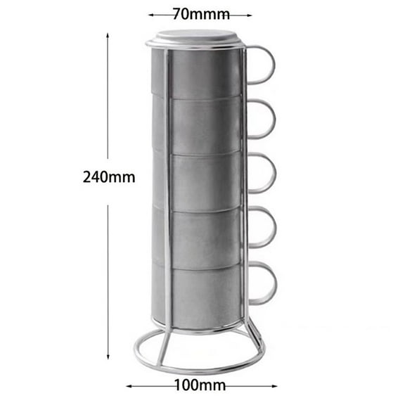 304 Stainless Steel Double-Walled Coffee Cup Set with Rack 5 Insulated Mugs for Outdoor Camping,Hiking,Picnics