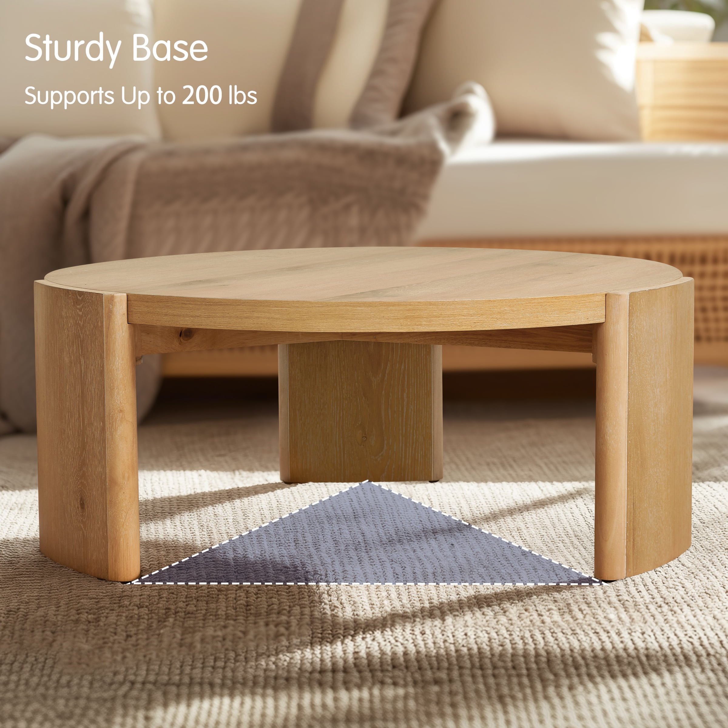 CHUN YI 40" Round Coffee Table, Natural Wood Grain Finish, Modern Center Table for Living Room