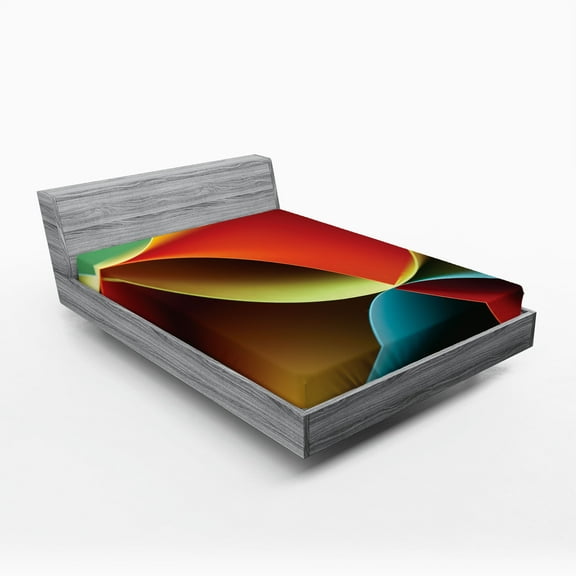 Ambesonne Abstract Fitted Sheet, Graphic Colored, Queen Size, Orange White