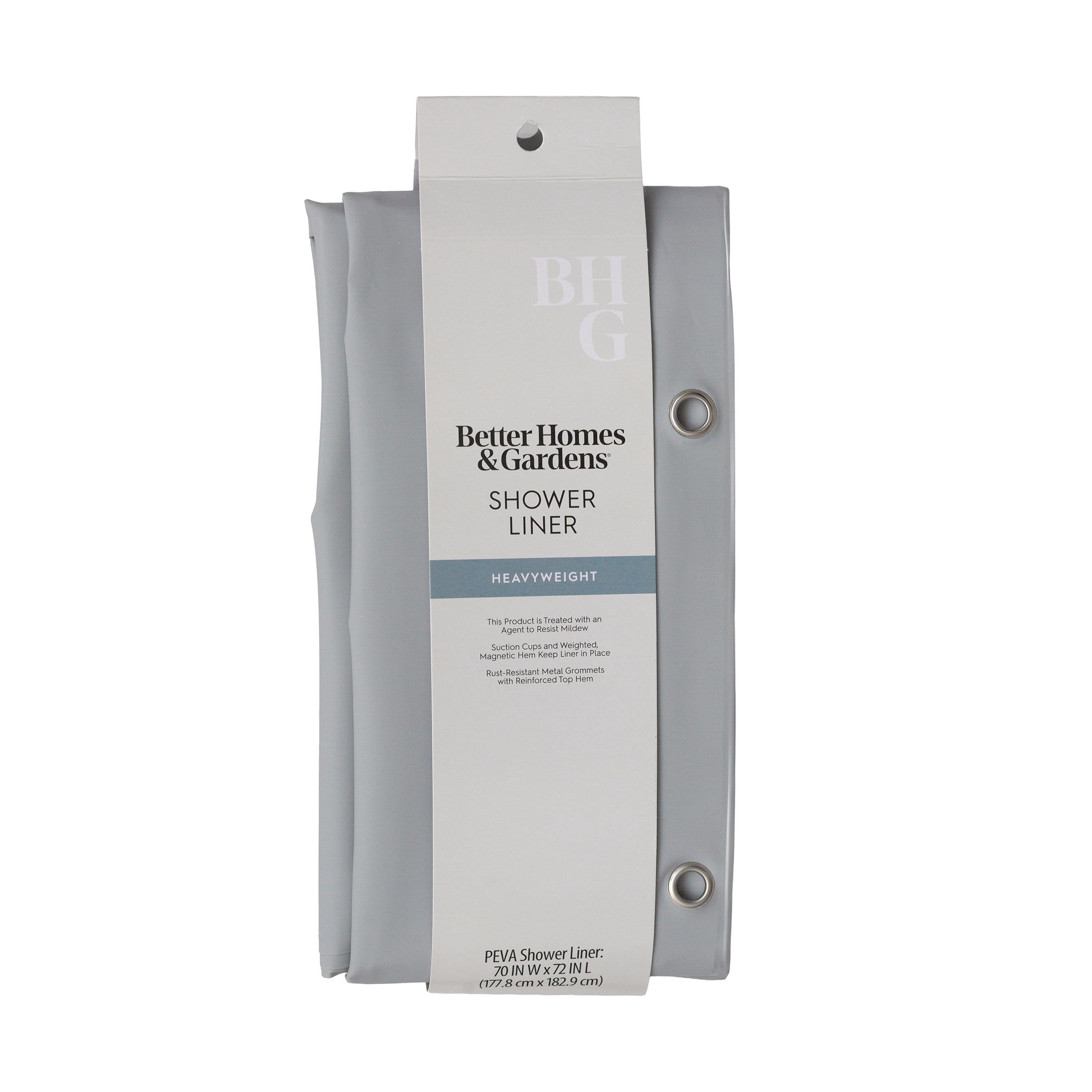 Better Homes & Gardens Heavyweight PEVA Shower Liner, 70" W x 72" H, Soft Silver