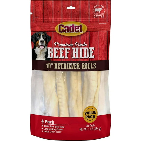 Cadet Premium Grade Beef Hide Retriever Rolls [Dog Meat and Jerky Treats, New Dog Supplies, Cadet, Dog Supplies] 4 count