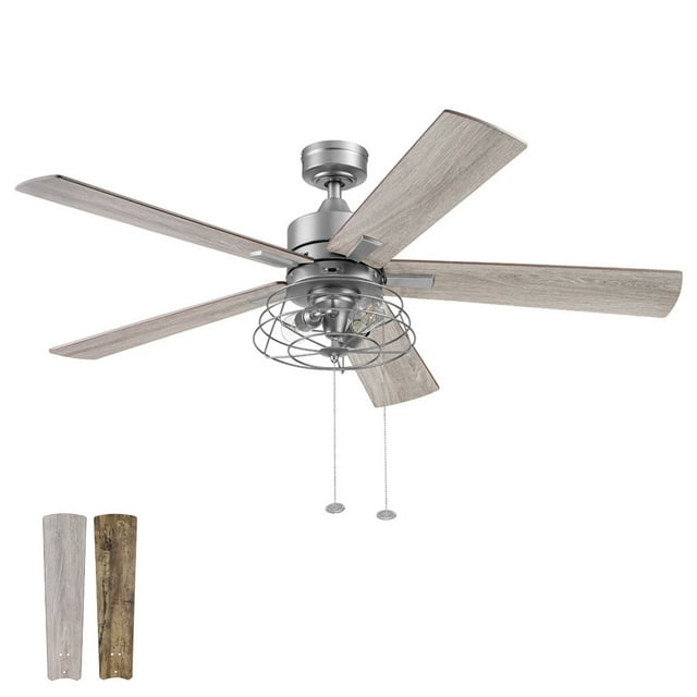 Prominence Home 52" Industrial Ceiling Fan, LED Light, Pull Chain, Marshall, Pewter
