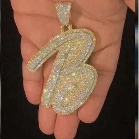 New Jewels 4Ct Round Cut Real Moissanite Womens Initial Letter ''B'' Pendant Necklace 14K Yellow Gold Plated