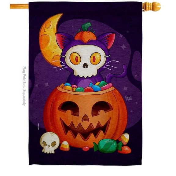 Breeze Decor H120261-P3 Sneaky Cat Falltime Halloween 28 x 40 in. Double-Sided Decorative Vertical House Flag for Decoration Banner Garden Yard Gift