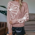 thumbnail image 6 of Female Floral Sweater Crew Neck Lantern Sleeve Fall Winter Trendy Warm Chunky Pullover Tops Pink M, 6 of 8