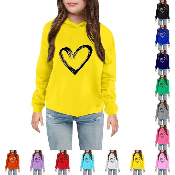 Bmisegm Cute Hoodies for Girls Graphic Print Lined Pullover Hooded Sweatshirt for Everyday Comfort Wear Girls Tops,Yellow,18-24 Months