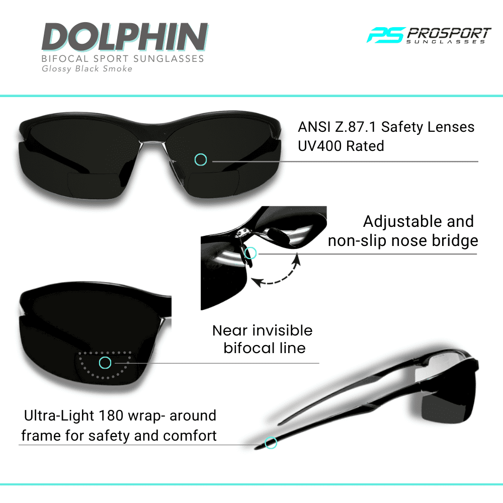 proSPORT BIFOCAL Safety Protective Sunglass Reader Z87 Men Women Wrap Semi-Rimless