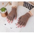 thumbnail image 1 of 2 pares de guantes sin dedos y mitones de medio dedo de invierno de color liso, tejidos para escribir, para niños y niñas (marrón claro), 1 of 1