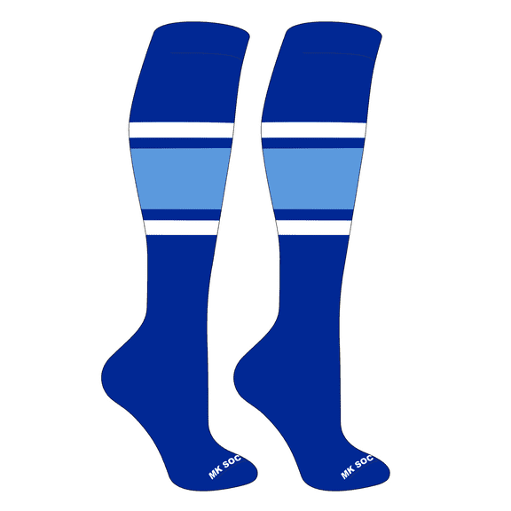 MK Socks Striped OTC Baseball, Softball, Football Socks (B) Royal, White, Columbia Blue (S)