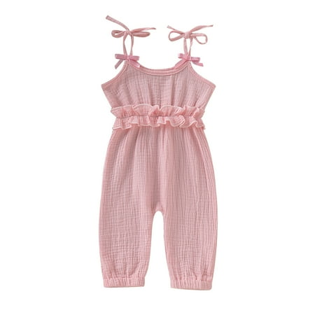 

Baby Girls Jumpsuit 6 Months Baby Girls Onesies Bodysuit 9 Months Baby Girls Sleeveless Strap Solid Color Jumpsuits Pink