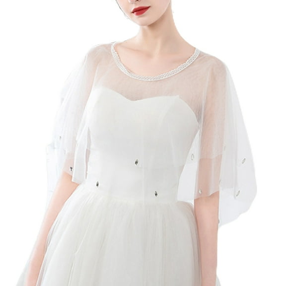 Capelets for Women Tulle Shawl Transparent Wraps Shrug for Strapless Evening Dress Shoulder Cover Up Lace Neck Trim