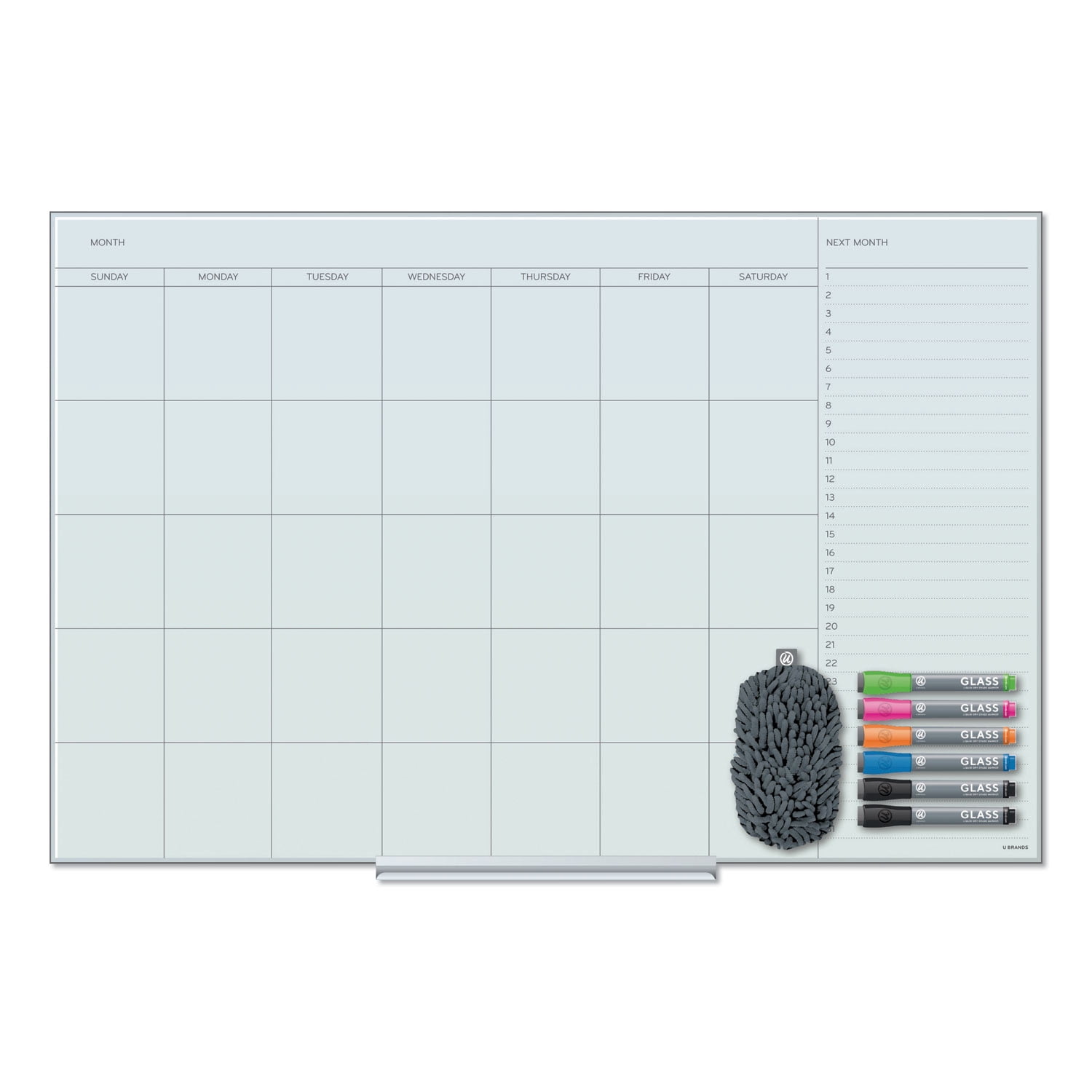 Floating Glass Dry Erase Undated One Month Calendar 36 X 24 White 