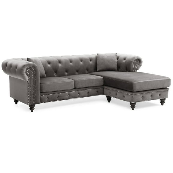 Glory Furniture Nola Sofa Chaise in Dark Gray Color