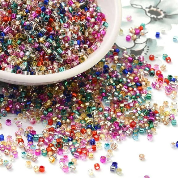 Glass Seed Beads Silver Lined Cylinder Colorful 2x1.5mm Hole: 1.4mm about 5599pcs/50g
