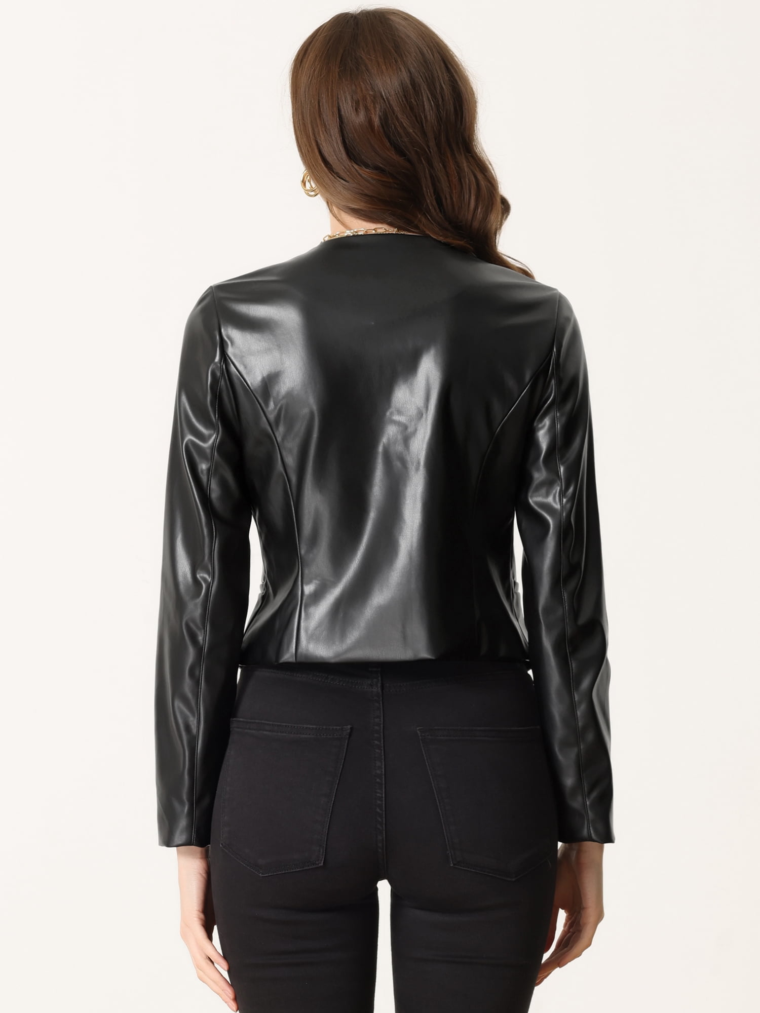 DARING DIVA Women's Crop Collarless PU Moto Biker Jackets S Black