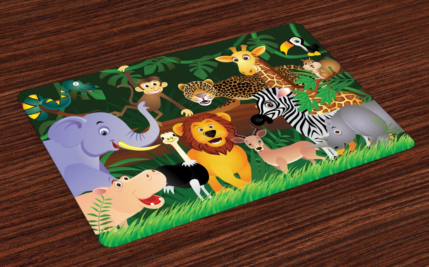 Zoo Placemats Set of 4 Animals in the Jungle Funny Expressions Exotic