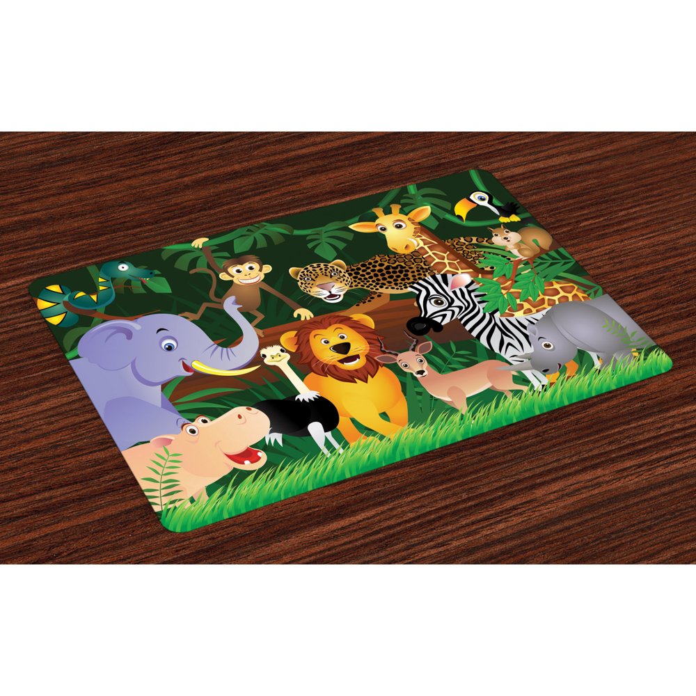 Zoo Placemats Set of 4 Animals in the Jungle Funny Expressions Exotic