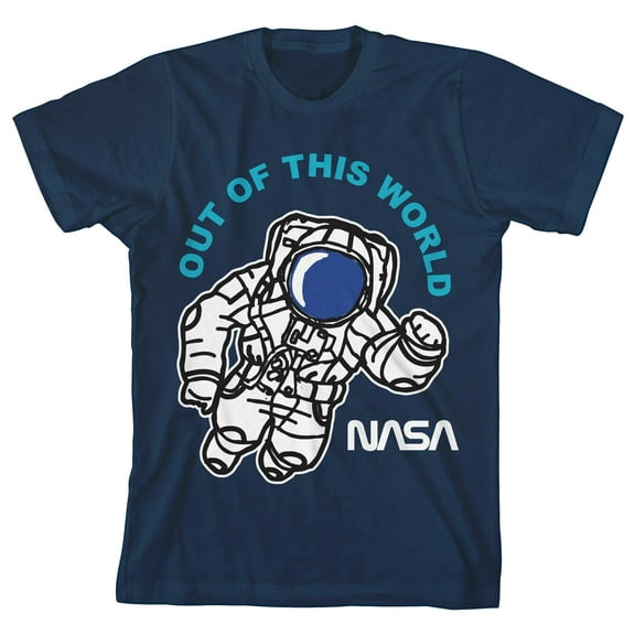 NASA Out Of This World Astronaut Youth Boys Navy Blue Graphic T-Shirt-Medium