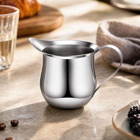 Stainless Steel Small Creamer Pitcher with Dripless Spout and Ergonomic Handle for Coffee Milk Sauces