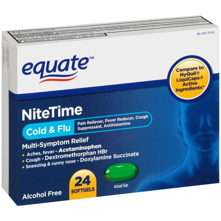 Equate NiteTime Cold & Flu Multi-Symptom Relief Softgels, 24 count