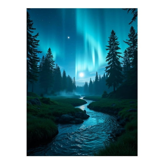 Diamond Art Kit for Adults, Northern Lights Over Forest Stream Diamond Painting for Adults Beginners, 5D DIY Diamond Art Painting Kits, Colorful Diamond Painting Craft for Home Decor 12x16