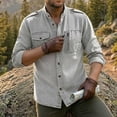 thumbnail image 5 of LMOIPLI Men's Stand Collar Long Sleeve Cargo Shirt Epaulet Detail Multi‑Pocket Design Lightweight Casual Top for Outdoor Daily Wear Gray XXL, 5 of 6