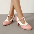thumbnail image 6 of QIUOMBBP Women's Vintage Round Toe Mary Jane Pumps Fashion Colorblock Buckle Strap Heel Party Dress Shoes Pink, 6 of 7