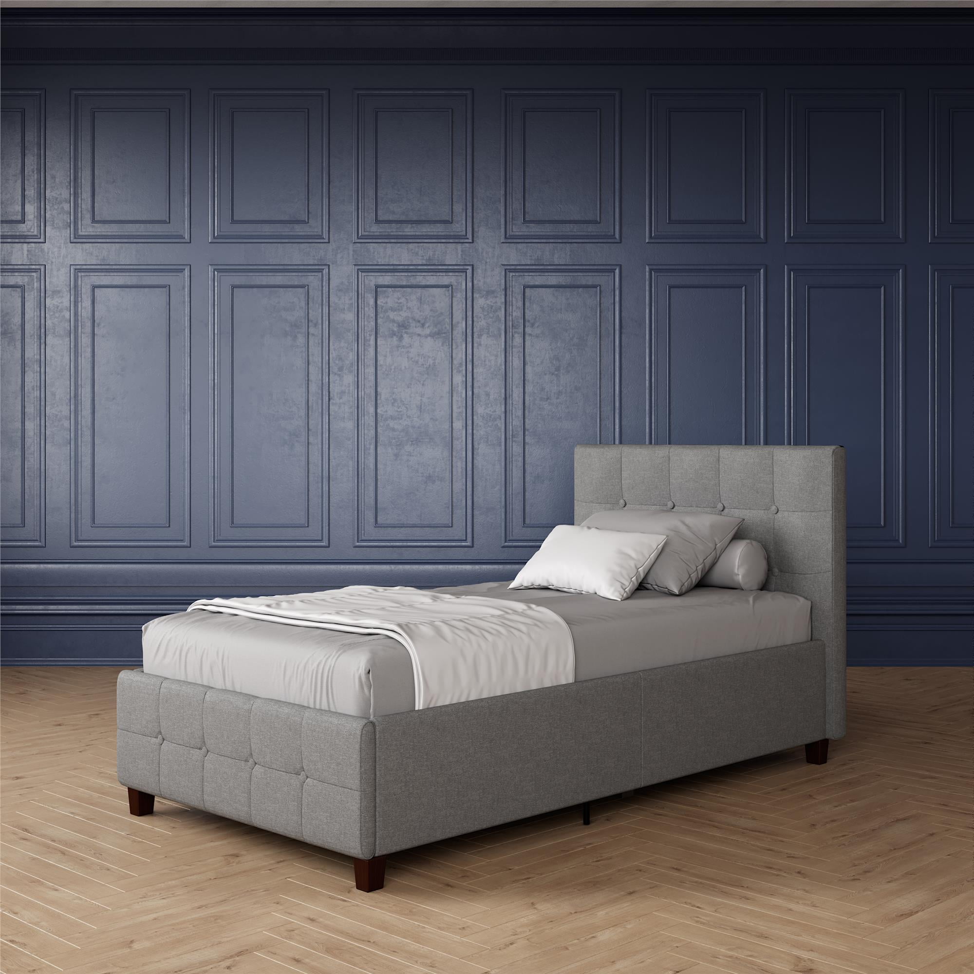 Rose Linen Upholstered Bed, Grey, Multiple Sizes Twin