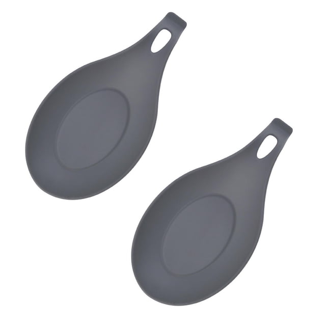 Oleegame 2PC Spoon And Lid Rest Silicone Spoon Mat Kitchen Mat Shelf Mat Heat Insulation Silicone Spoon Holder For Stove Top Gray