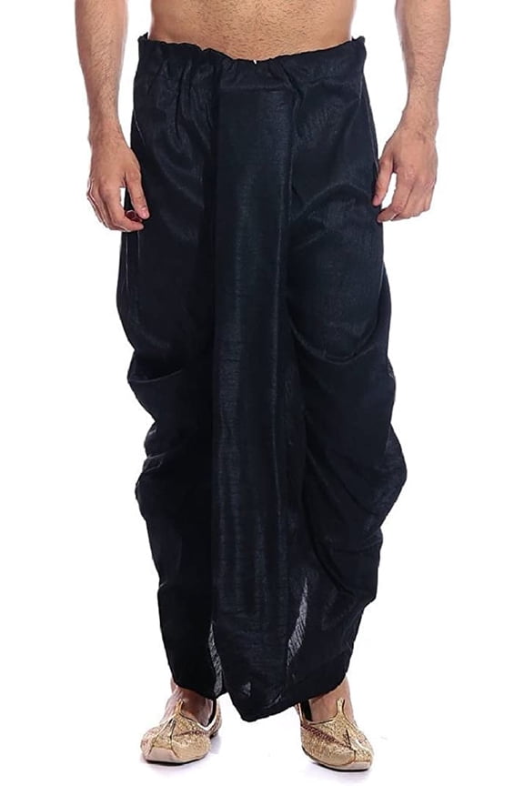 Royal Men's Art Silk Fine Quality Ready to Wear Free Size Dhoti Pant's Black
