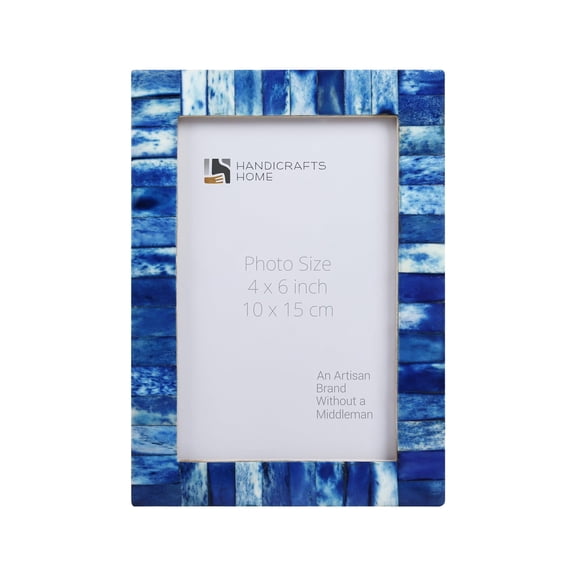 Handicrafts Home 4x6 Navy Blue Picture Frame – Handmade Photo Frame for Home Decor, Coastal Wall Decor, Modern Decor, Christmas & Winter Decor, Rustic Bone Inlay Frames Farmhouse Shelf & Living Room