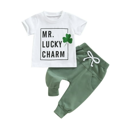 

Diconna Toddler Infant Baby Boy St Patricks Day Outfits Short Sleeve Shirts Clover Sweatshirt with Pants 2Pcs Clothes Set Green 2-3 Years
