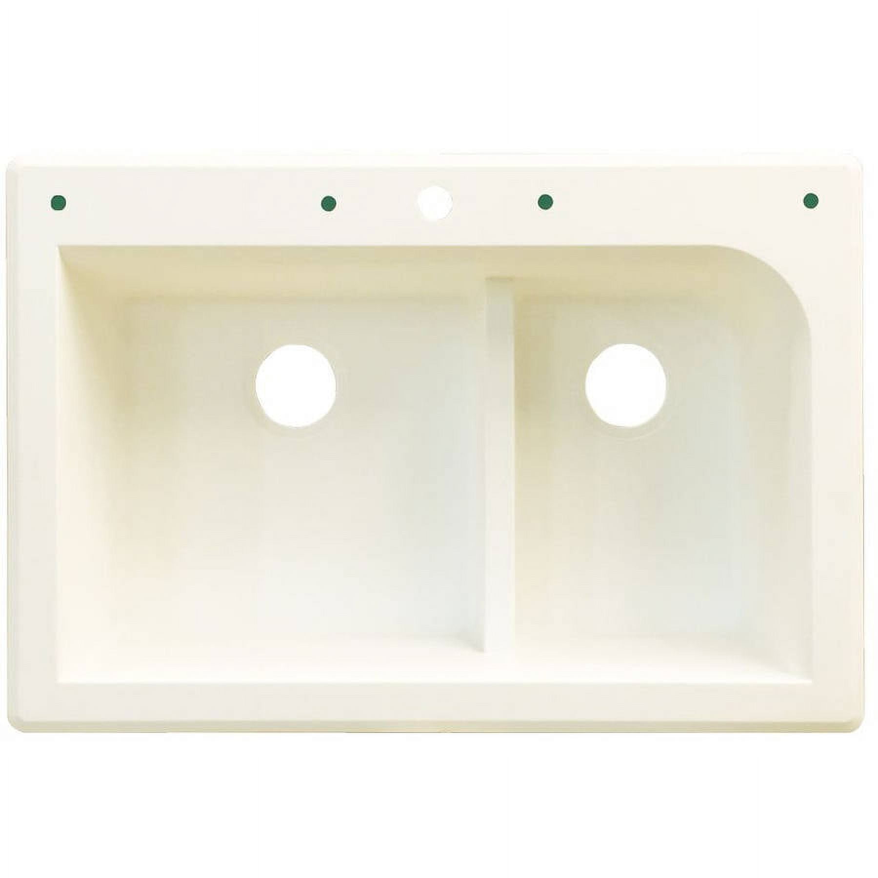 Transolid Radius 33in x 22in silQ Granite Drop-in Double Bowl Kitchen Sink with 3 CAD Faucet Holes, In White
